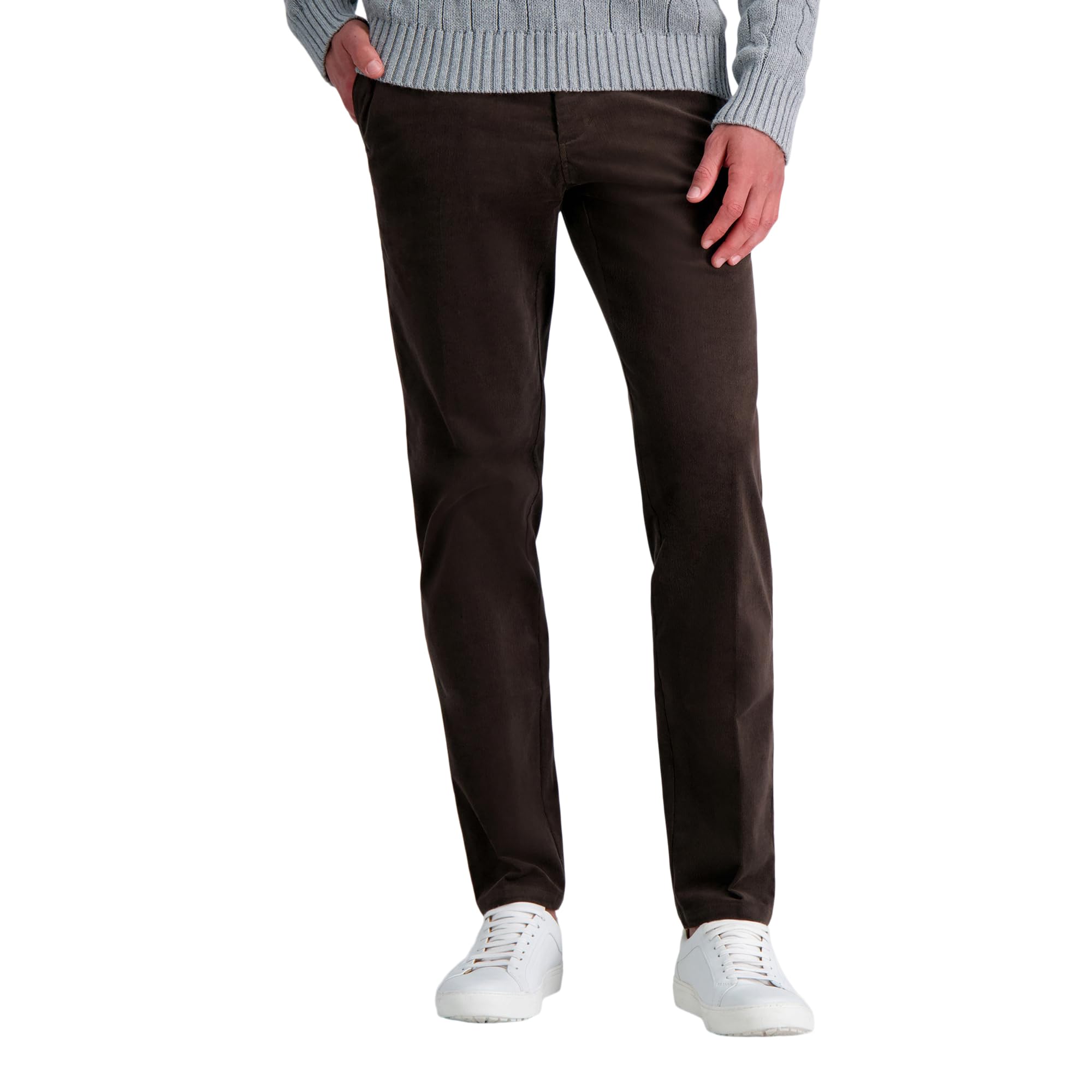 Haggar Men's Brown Straight Fit Stretch Corduroy Pant, 34W / 34L