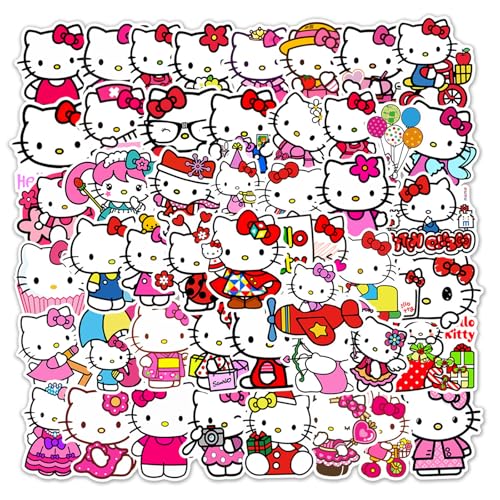 50Pcs Manga Hello Kitty Stickers Mixed Pack Cool Movie Cartoon Anime Stickers Decorative Sticker for Teens Adults Waterproof Sticker for Water Bottle Laptop (KT)