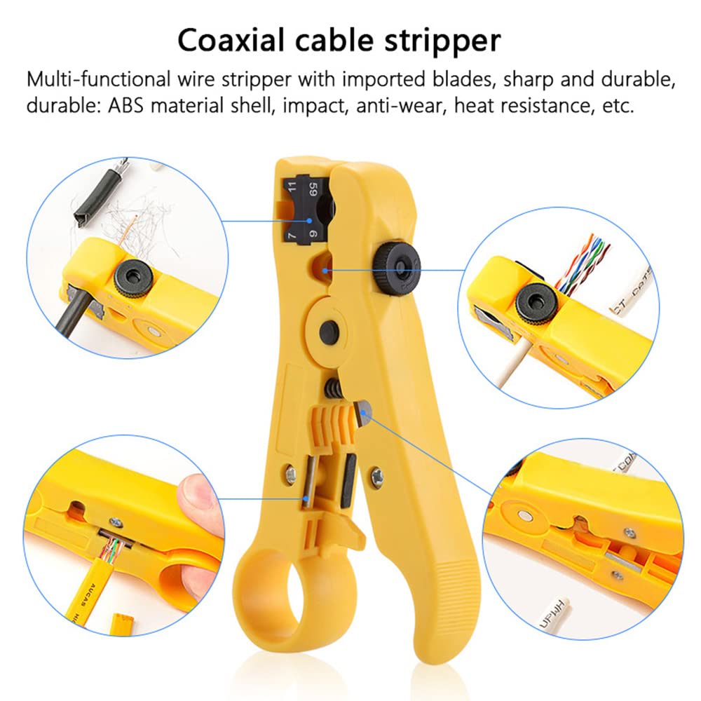 Kit d'outils de réseau professionnel pour pince à sertir coaxiale, outil de dénudage à compression coaxiale, outil de poinçonnage Krone dans un étui à fermeture éclair