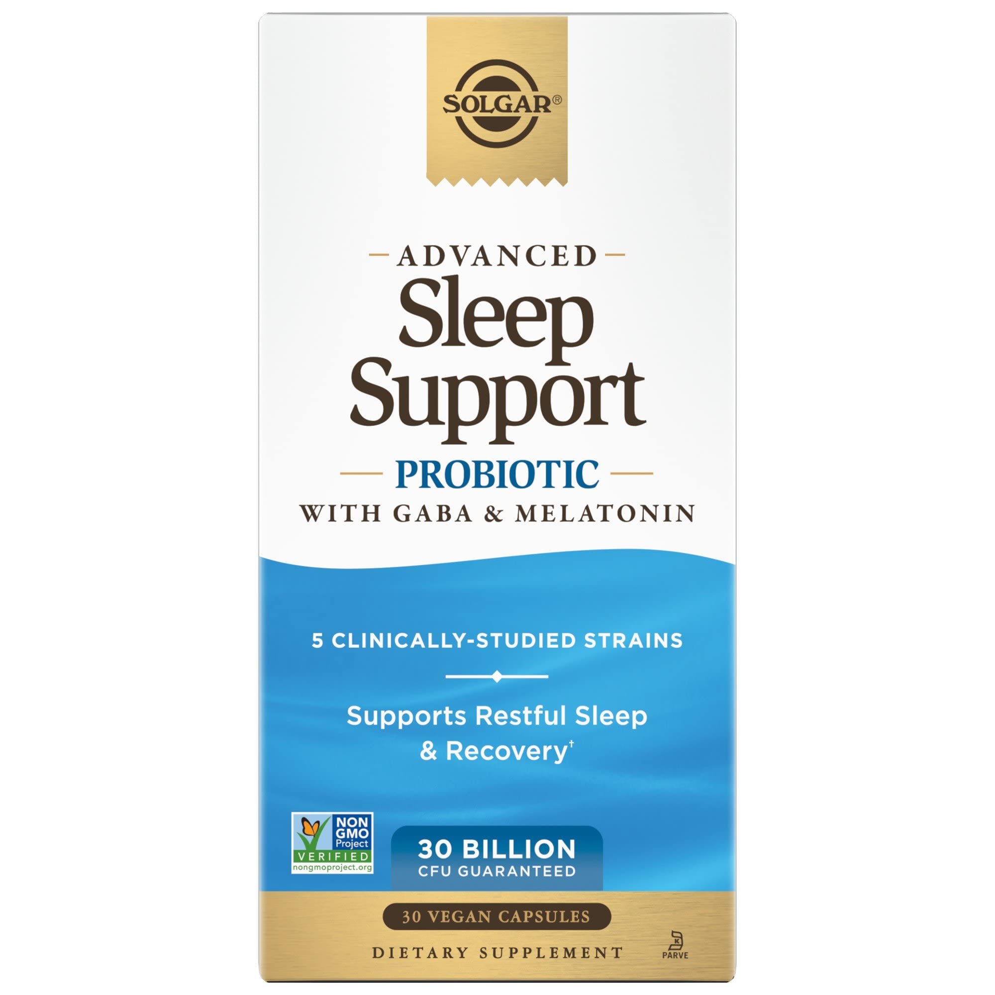 Solgar Advanced Sleep Support Probiotic with GABA & Melatonin, 30 Vegan Capsules - 30 Billion CFU - 5 Clinically-Studied Strains - Support for Restful Sleep & Recovery - Non-GMO & Vegan, 30 Servings