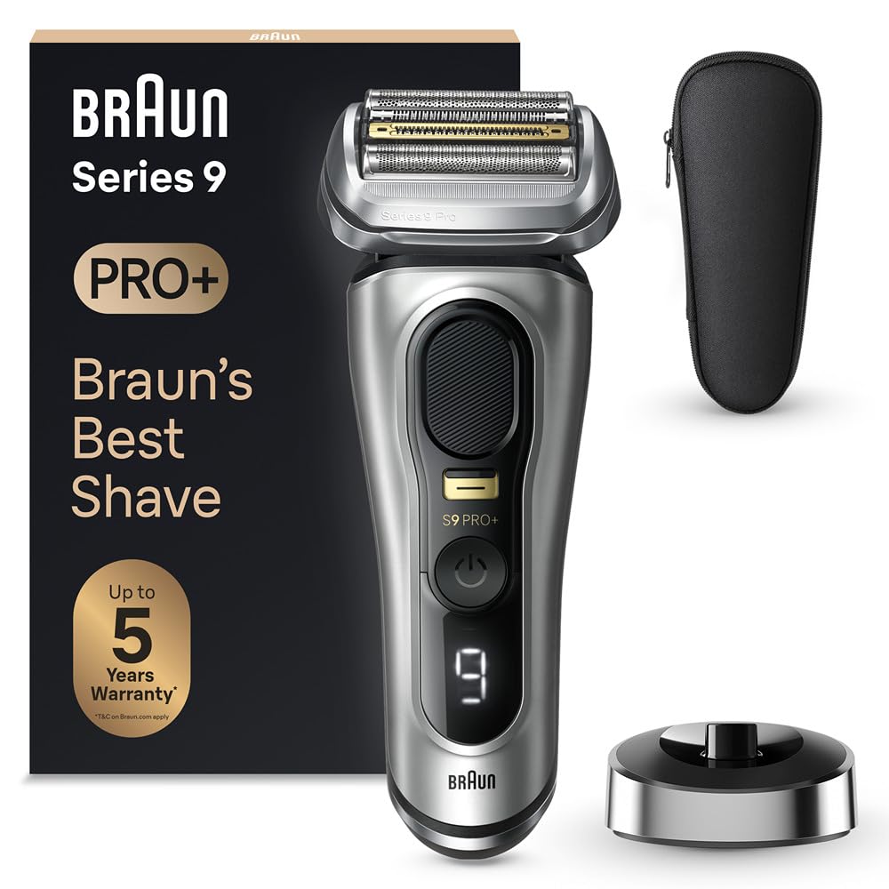 Braun Series 9 Pro+ Afeitadora Eléctrica Hombre, Máquina de Afeitar Barba Con Base De Carga y Funda De Viaje, En Seco Y En Mojado, 60 Min De Autonomía, 9517s, Plata GreenCircle Certified: Certified Energy Savings