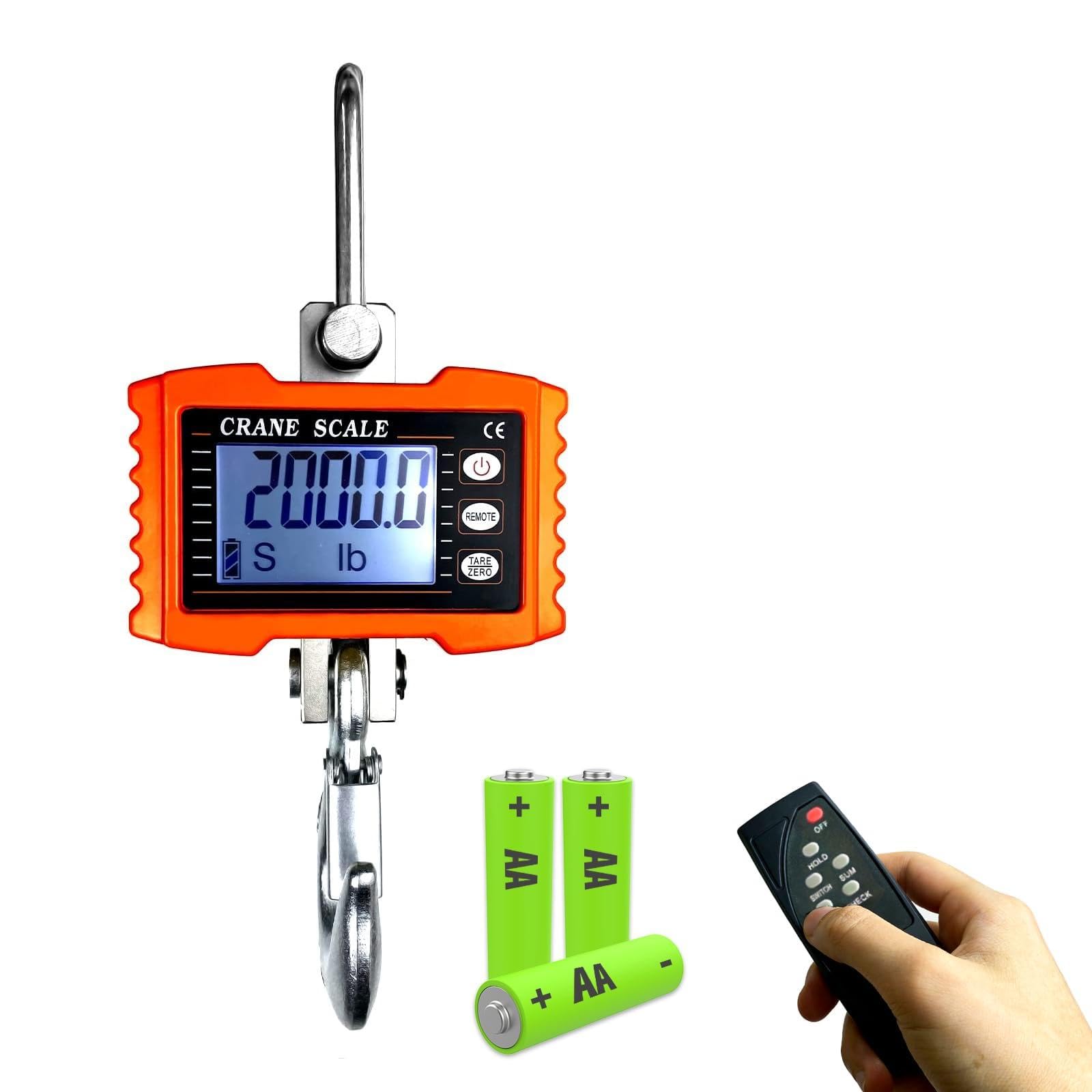 2200lb Digital Crane Scale High Precision Heavy Duty Industrial Hanging Scale with Remote Control Aluminum Case CE Certified Electronic Weighing Crane Scale, for Garage Farm Hunting (Orange)