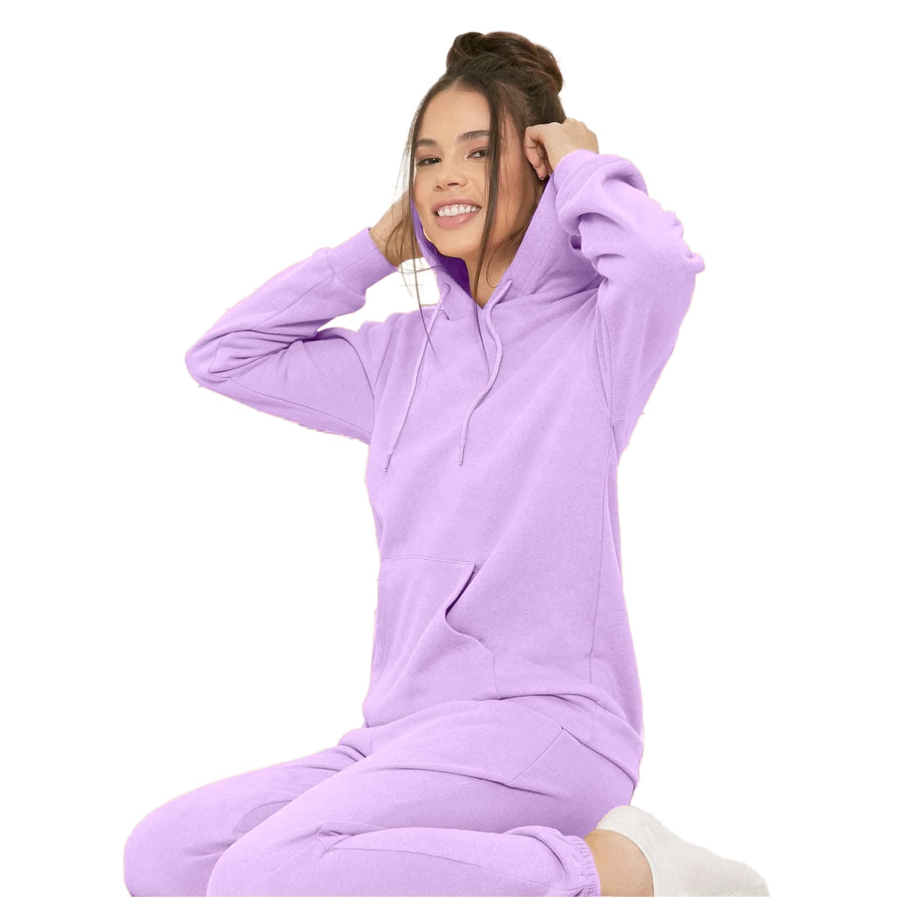 NOTWILD Women's Cotton winter hoodie Sweatshirt Tracksuit Set with warm Jogger Sweatpants Regular wear Combo pack | lavender color girls-hood-trackpant 1