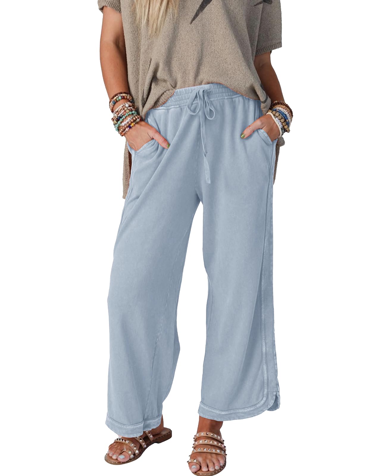 Ayturbo Womens Wide Leg Pants Casual High Waisted Palazzo Pants Lightweight Summer Flowy Beach Pants with Pockets