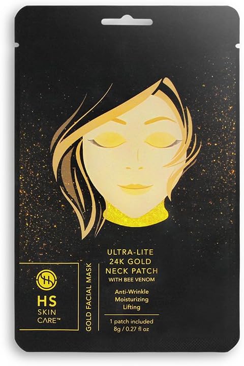 Happy Skin 5-Pack Anti-Aging 24K Gold Hydrogel Ultra-Lite Facial Care with Bee Venom: Neck Patch - Paraben-Free, Sulfate-Free Fragrance-Free