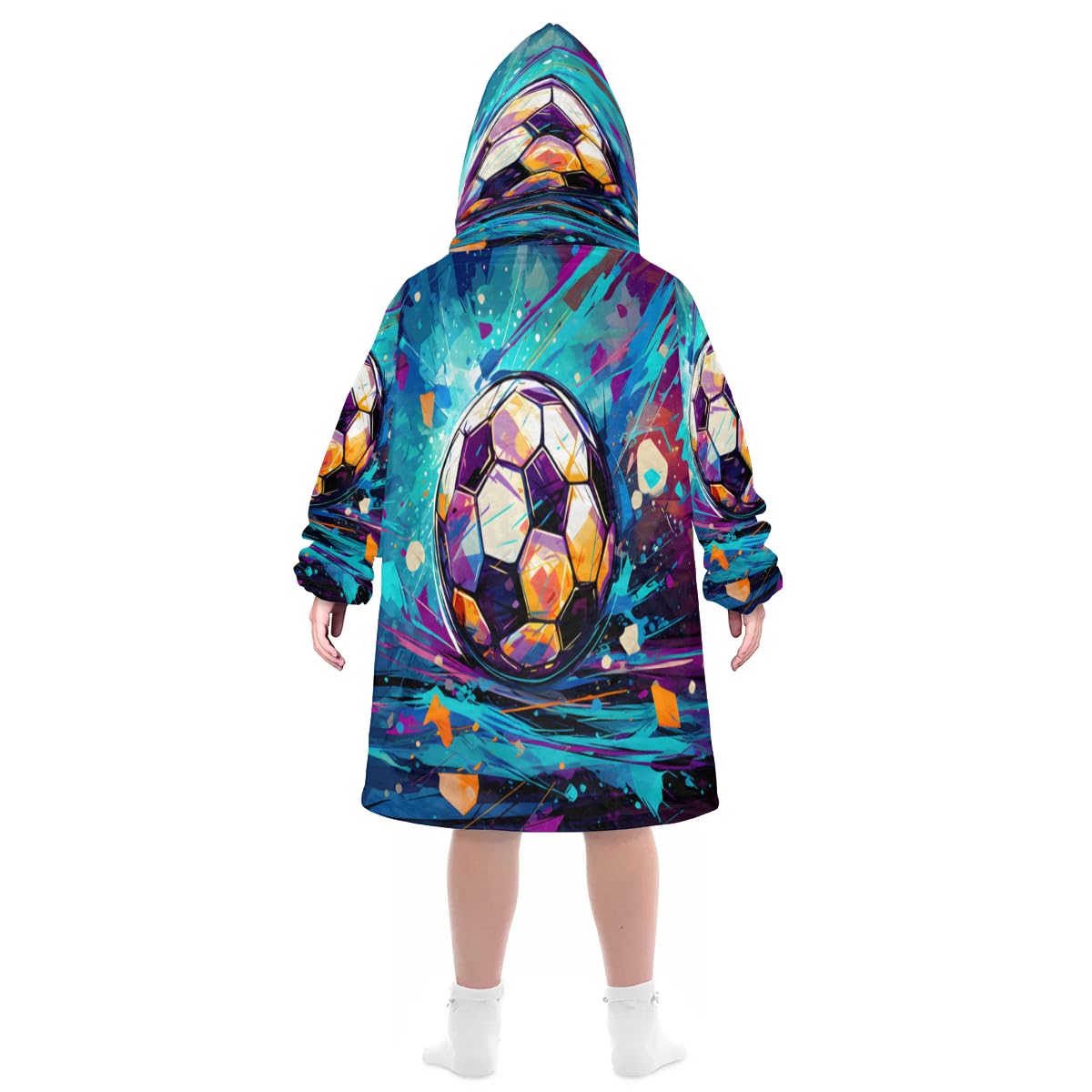 Kids Blanket Hoodie Colorful Football Wearable Blanket Hoodie Oversized Hooded Blanket, Sweatshirt Blanket with Pockets Soft Warm Kids Hooded Blanket for Girls, Boys