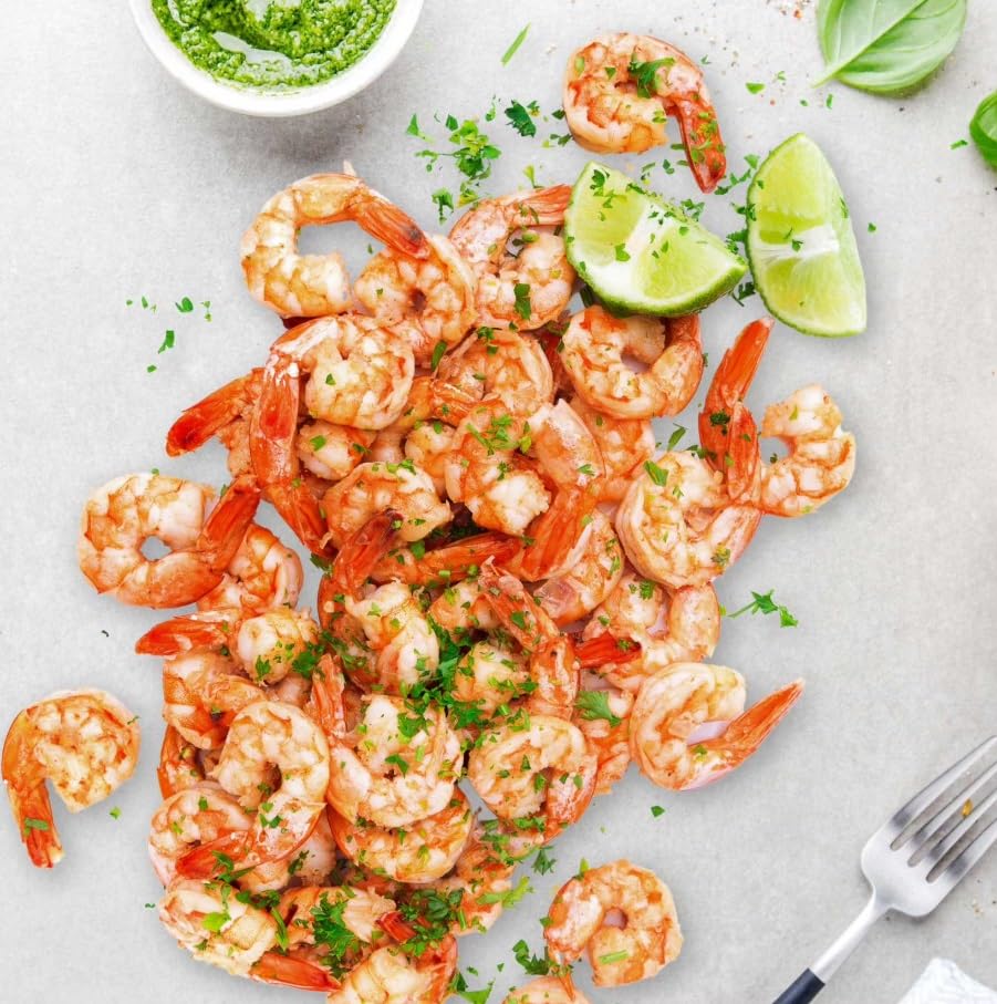 Farm Raised Extra Jumbo Raw Black Tiger Shrimp, Tail on and extra jumbo size, Peeled and deveined, 2.5 pound