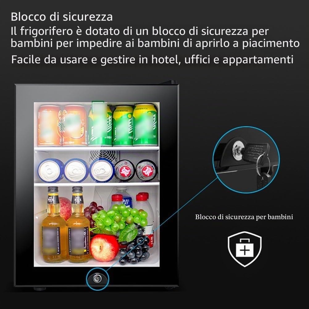 40L Mini Frigo Da Tavolo Frigorifero Per Bevande E Birra Autoportante Con Serratura Sotto Il Bancone Larder Con Raffreddamento E Calore Luce LED + Serratura E Chiave Per Alberghi, Camere Da Letto ( Co