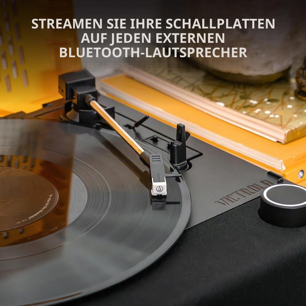 Victrola Revolution GO Tragbarer Bluetooth-Plattenspieler Mit Akku, 12 Std. Laufzeit, 3 Geschwindigkeiten, Riemenantrieb, RCA-Ausgang & 3,5-mm-Kopfhöreranschluss (Schwarz)