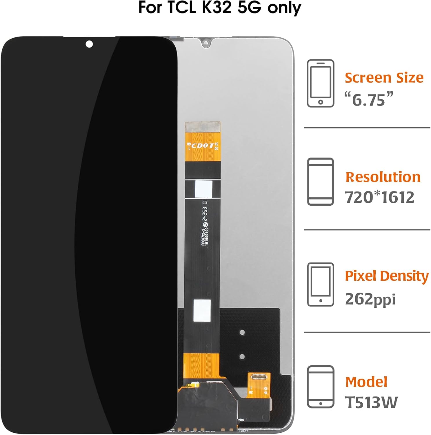 Original Screen for TCL K32 5G T513W Compatible with TCL K33 5G T513V 6.75 Inch LCD Display Touch Screen Digitizer Assembly Replacement with Repair Tools