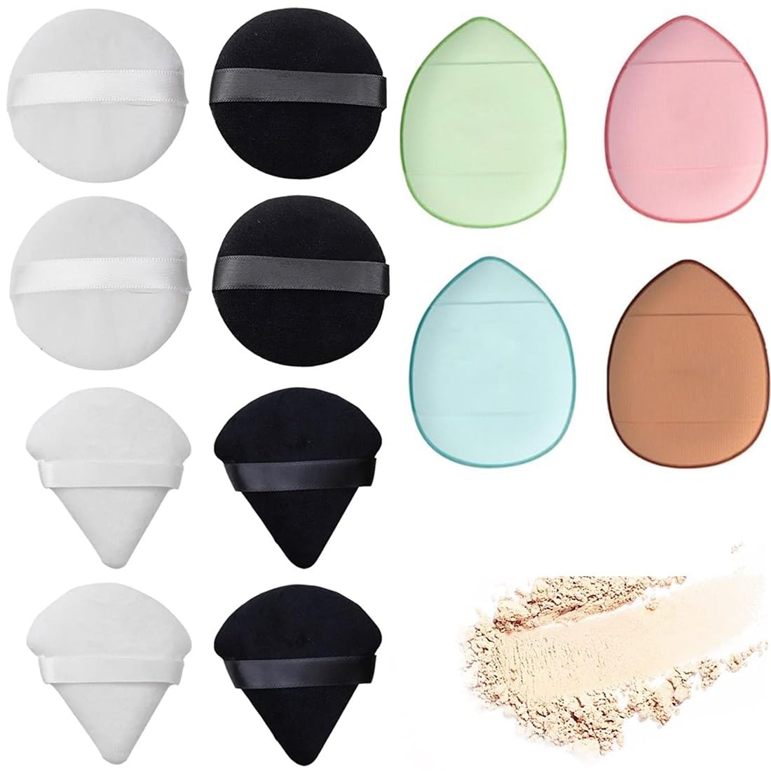 Beautiflame 12 Pieces 4-Soft Face Triangle with 4-Round Makeup Puff, 4- Finger Soft Makeup Puff, for Loose Powder Body Cosmetic Foundation Sponges Makeup Tool Multicolors