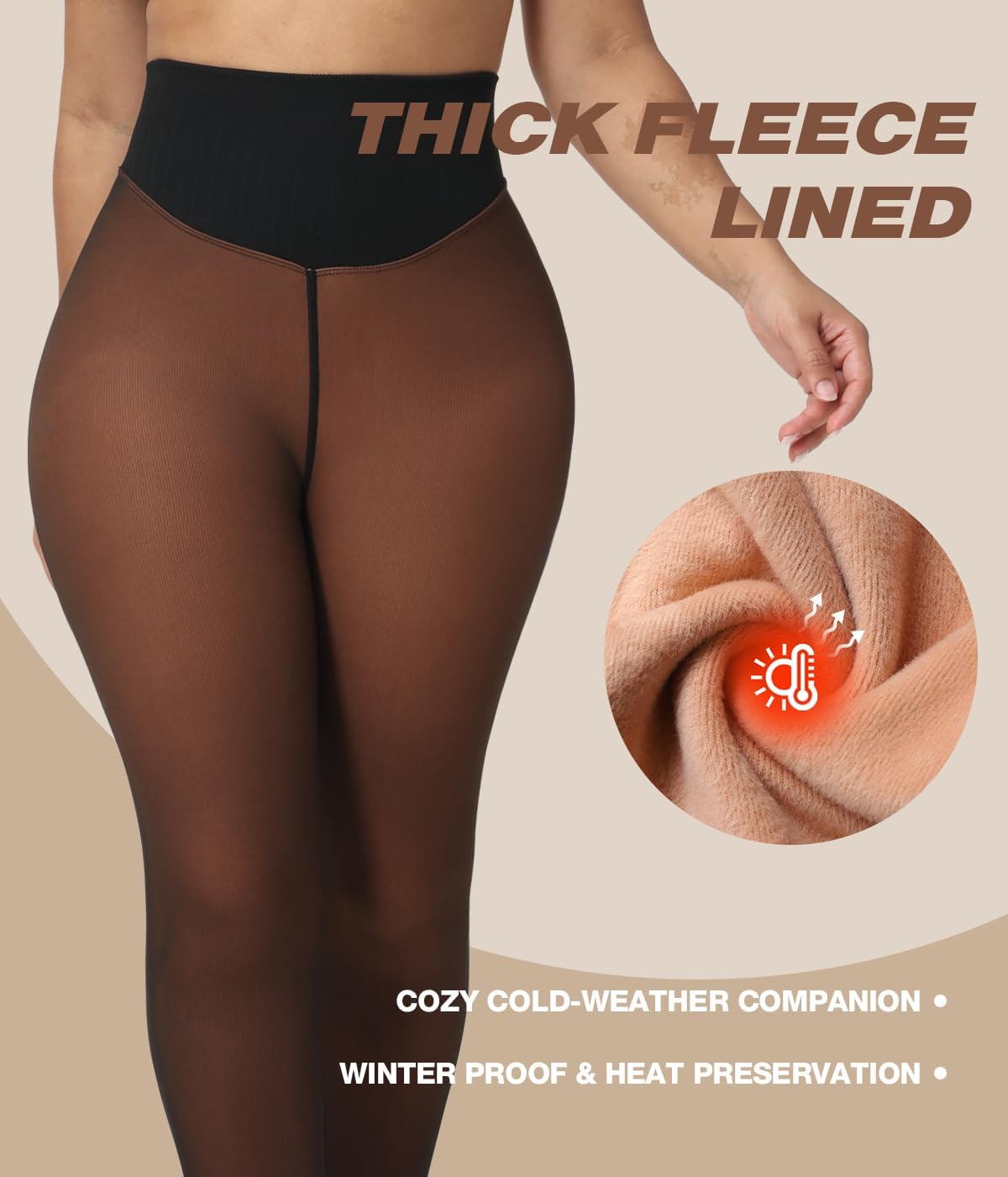 MERYLURE One Seam Fleece Lined Tights Women Fake Sheer Thermal Leggings Tummy Control Butt Lifting Winter Warm Pantyhose - Image 5