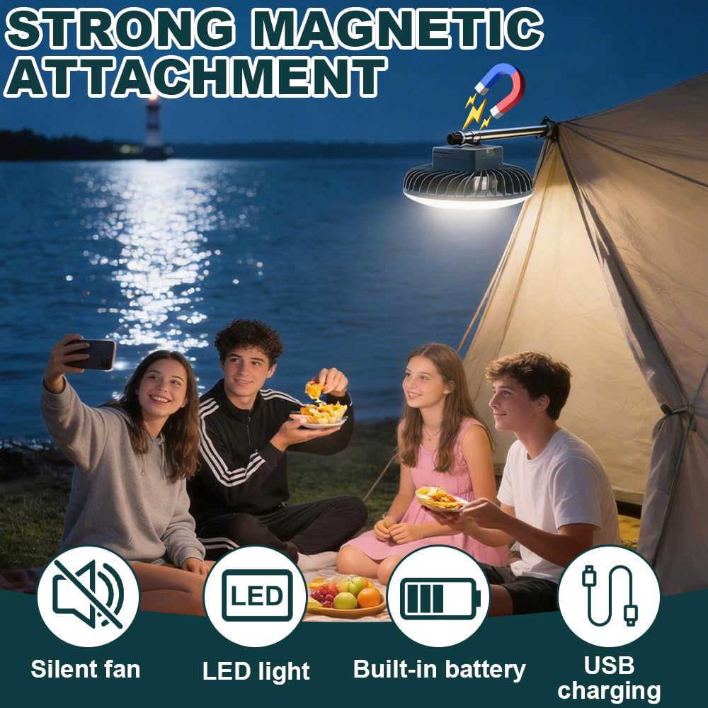 LED Campinglampe mit Ventilator, AVCXEC Camping Ventilator mit Licht, Camping Lampe mit Ventilator, Camping Licht mit USB Aufladbar, Zeltlampe Zum Aufhängen mit Hanging Haken für Campe, Angeln