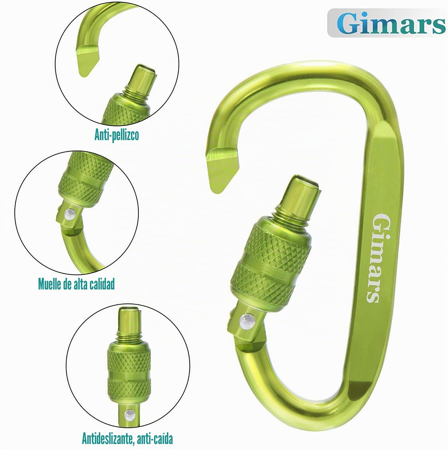 Gimars Juego de 10 Mosquetones D Aluminio con Tuerca 6*6*3.3 cm, Cierre de Mosquetón con Resorte para Camping, Senderismo, Gimnasio, Pesca y Mochilero Herramienta Resistente y Ligera al Aire Libre