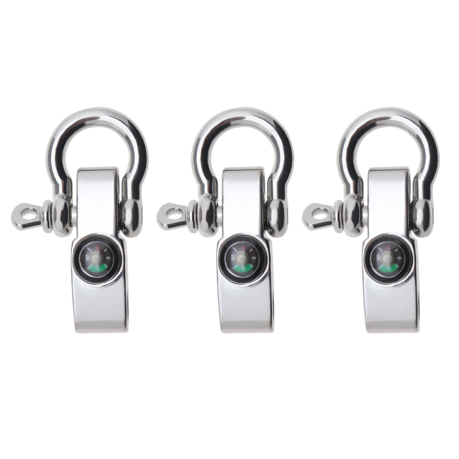 Micro Traders3 Pairs Adjustable D Shackles Buckle Sets U-Shaped Alloy Shackles Compass Survival Rope Bracelet Accessories for Camping Hiking Fishing Outdoor Activities