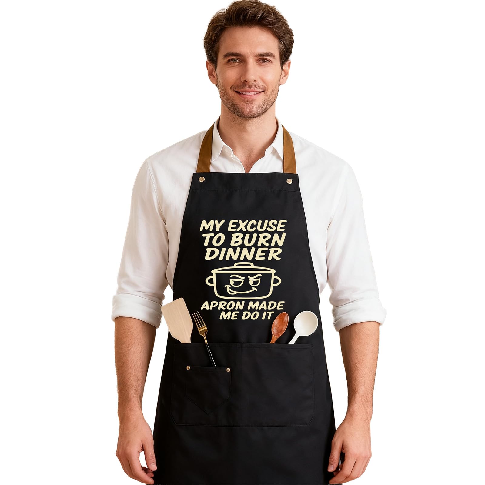 SHARPDO Divertente grembiule nero per uomini e donne – BBQ & Grembiule da cucina con scritta | Grembiule da barbecue da uomo e donna | idea regalo per compleanno e festa del papà