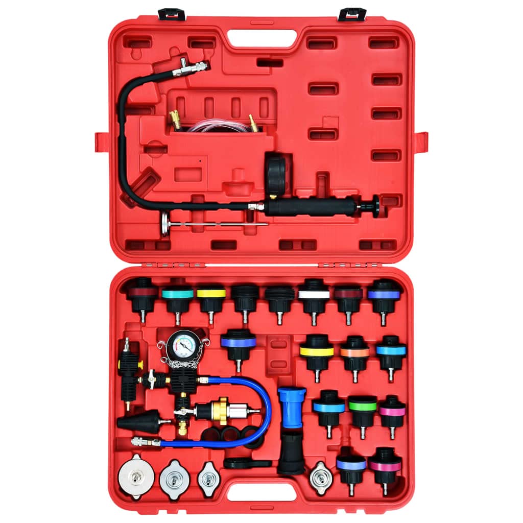 vidaXL Comprobador presión circuito refrigeración y radiador 28 piezas