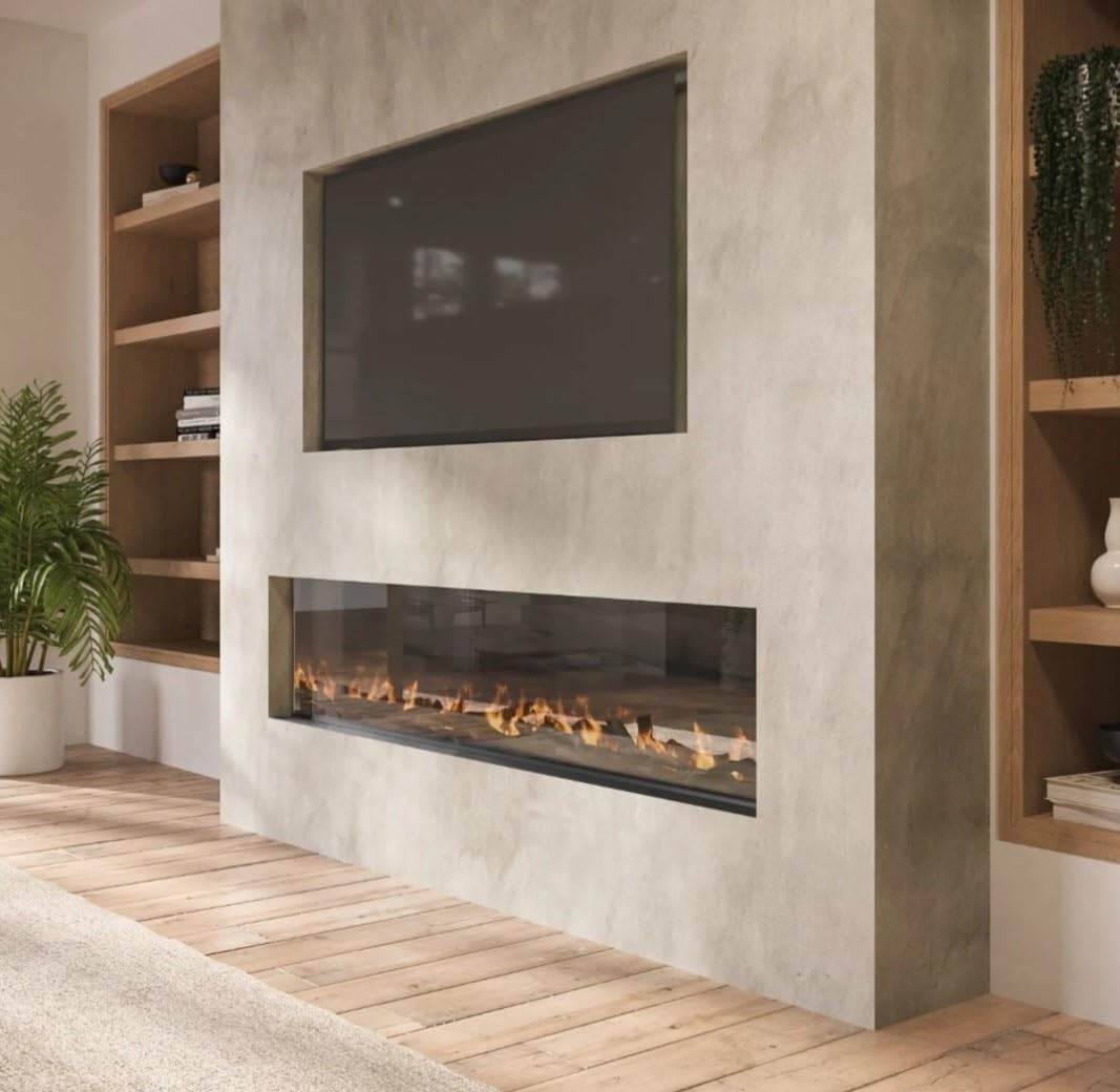 – 60 INCH DIGITAL FLAMES DESIGNER BLACK 1500KW RECESSED INSERT FRAMELESS NO BORDER ELECTRIC FIRE MEDIA WALL