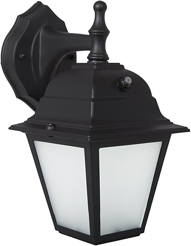 Maxxima Farol LED de pared para porche, color negro con vidrio esmerilado, sensor de fotocélula, 700 lúmenes, sensor de luz del atardecer al
