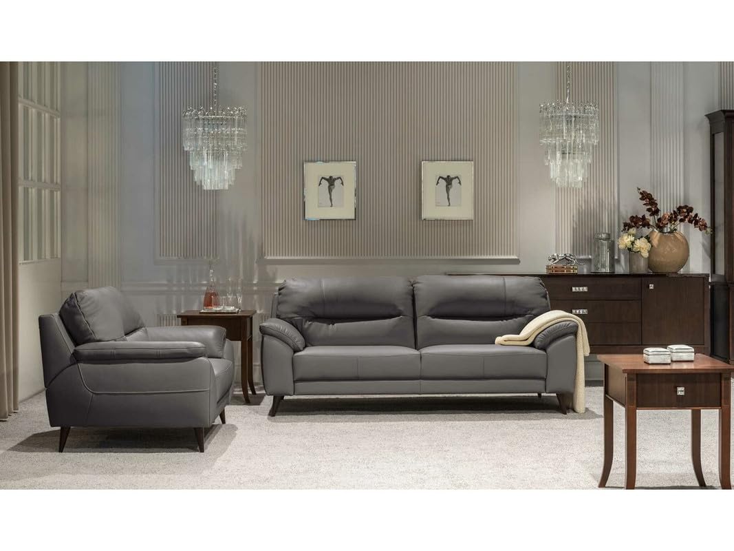 FIKRA Amish 2+1 Comfortable Luxury Modern Leatherette 3 Seater Charcoal