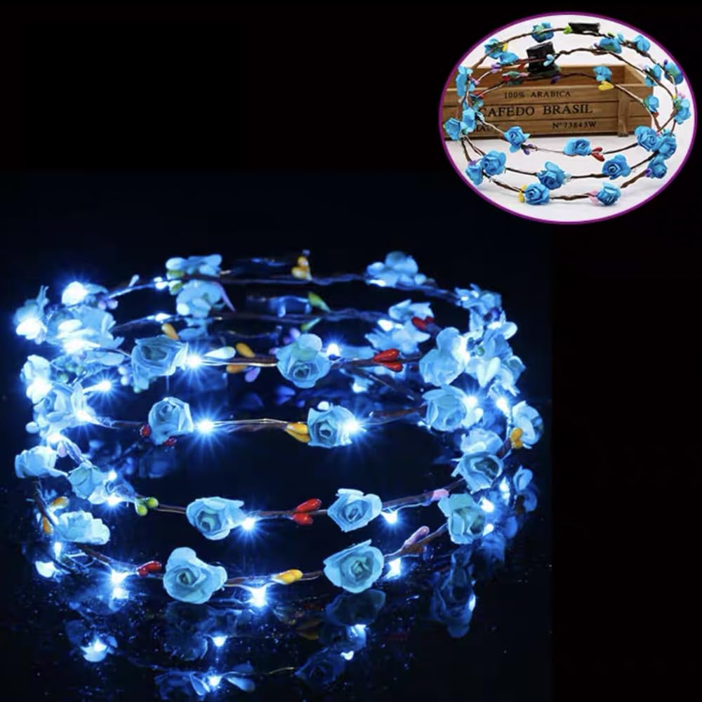Vakkery LED Blumenkranz Leuchtendes Blumenstirnband Leuchtender Blumenkranz für Karneval Haarschmuck für Damen