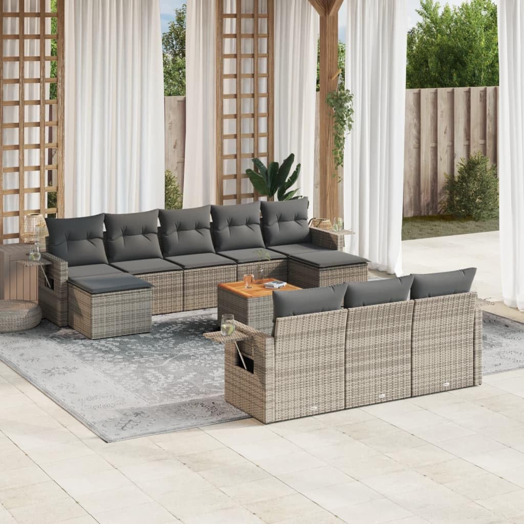ZEYUAN Set Divani da Giardino 11 pz con Cuscini in Polyrattan Grigio,Set di Mobili da Giardino,Set Divano da Giardino Esterno,Set Salotto da Esterno-3224786