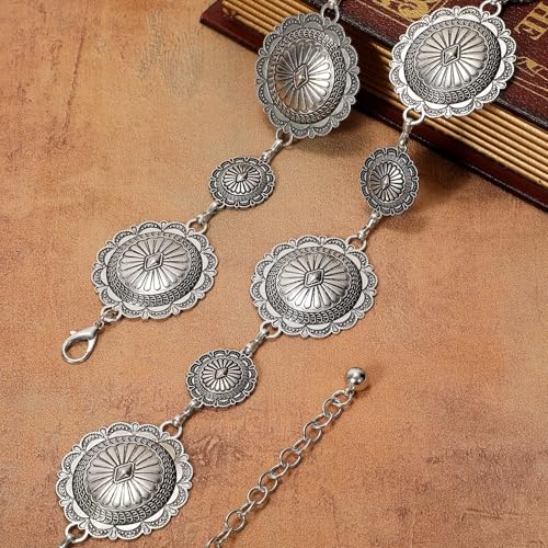 Image of WHIPPY Western Metal Concho Belt for Women Vintage Cowgirl Boho Turquoise Chain Belts for Dresses Jeans