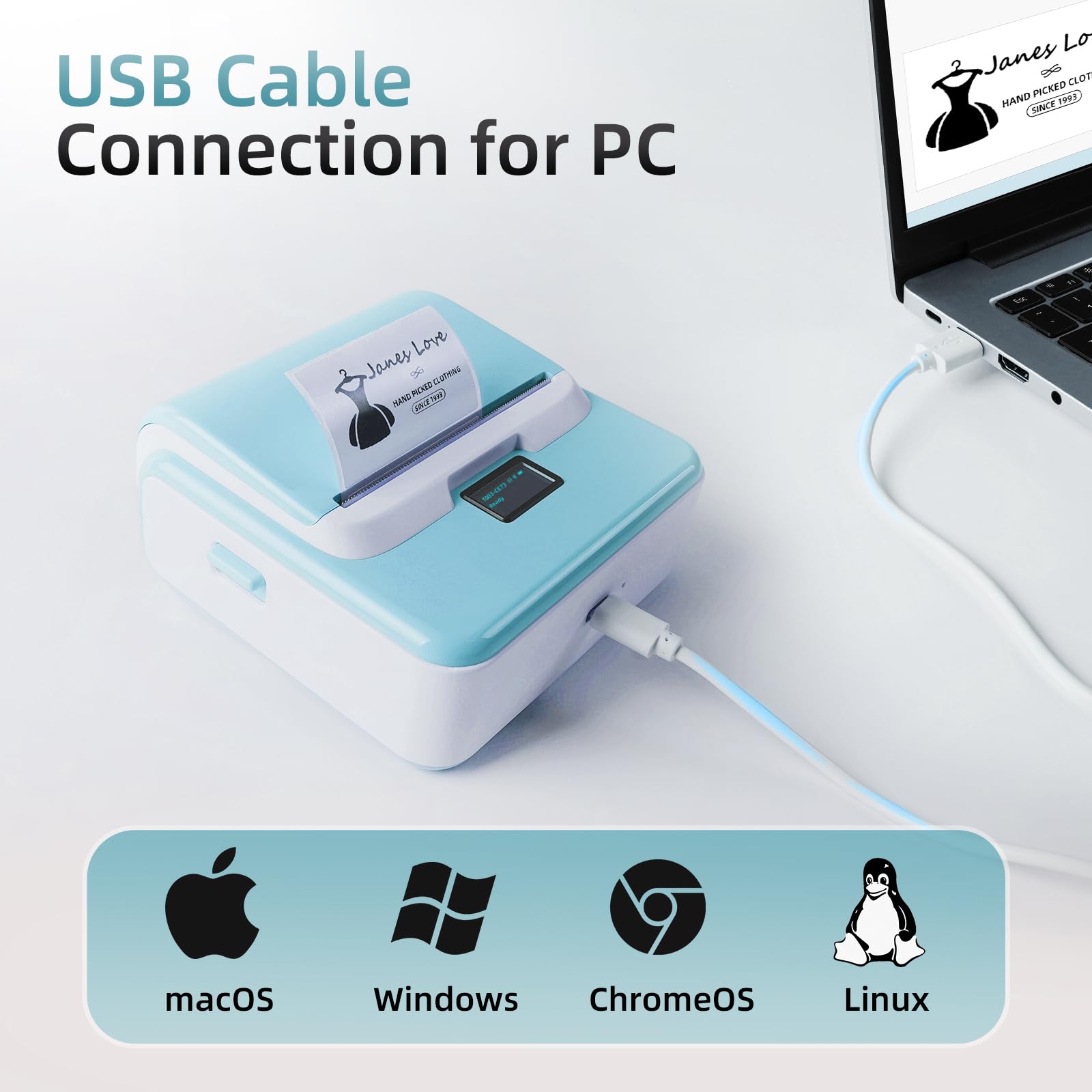 ORGSTA T003 Stampante Etichettatrice Etichette Termica Adesive Bluetooth & USB 2200 mAh 50mm/s 20-80 mm Portatile Label Printer per Negozio Personalizzate Prezzatrice Barattoli