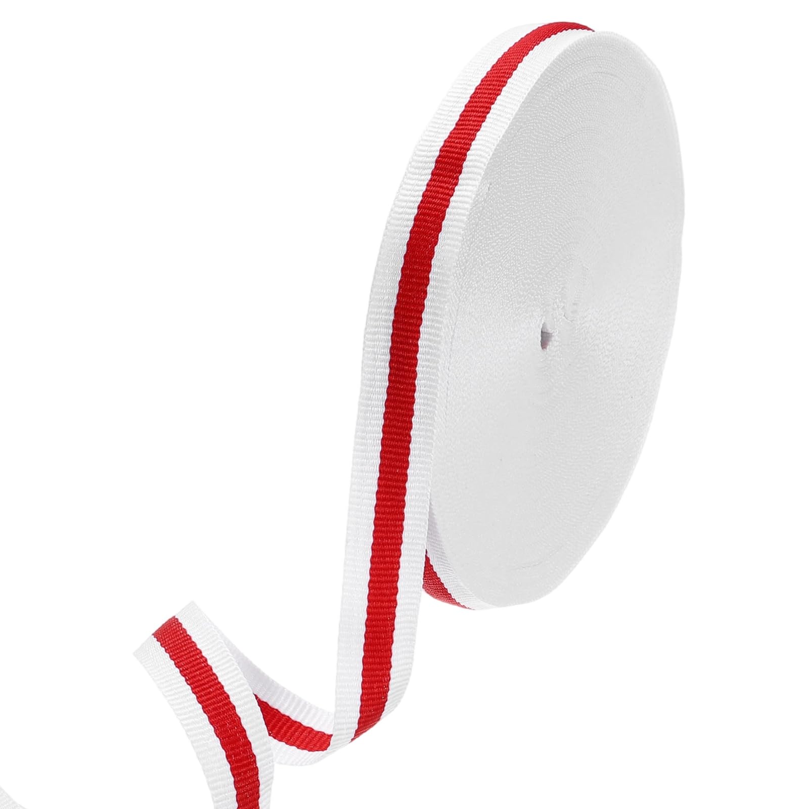 M METERXITY Stripe Ribbon (1cm x 23 Meters, White/Red) Polyester Stripe Grosgrain Fabric Ribbon, Apply to Gift Wrapping/Wedding Decor/Craft Wrap