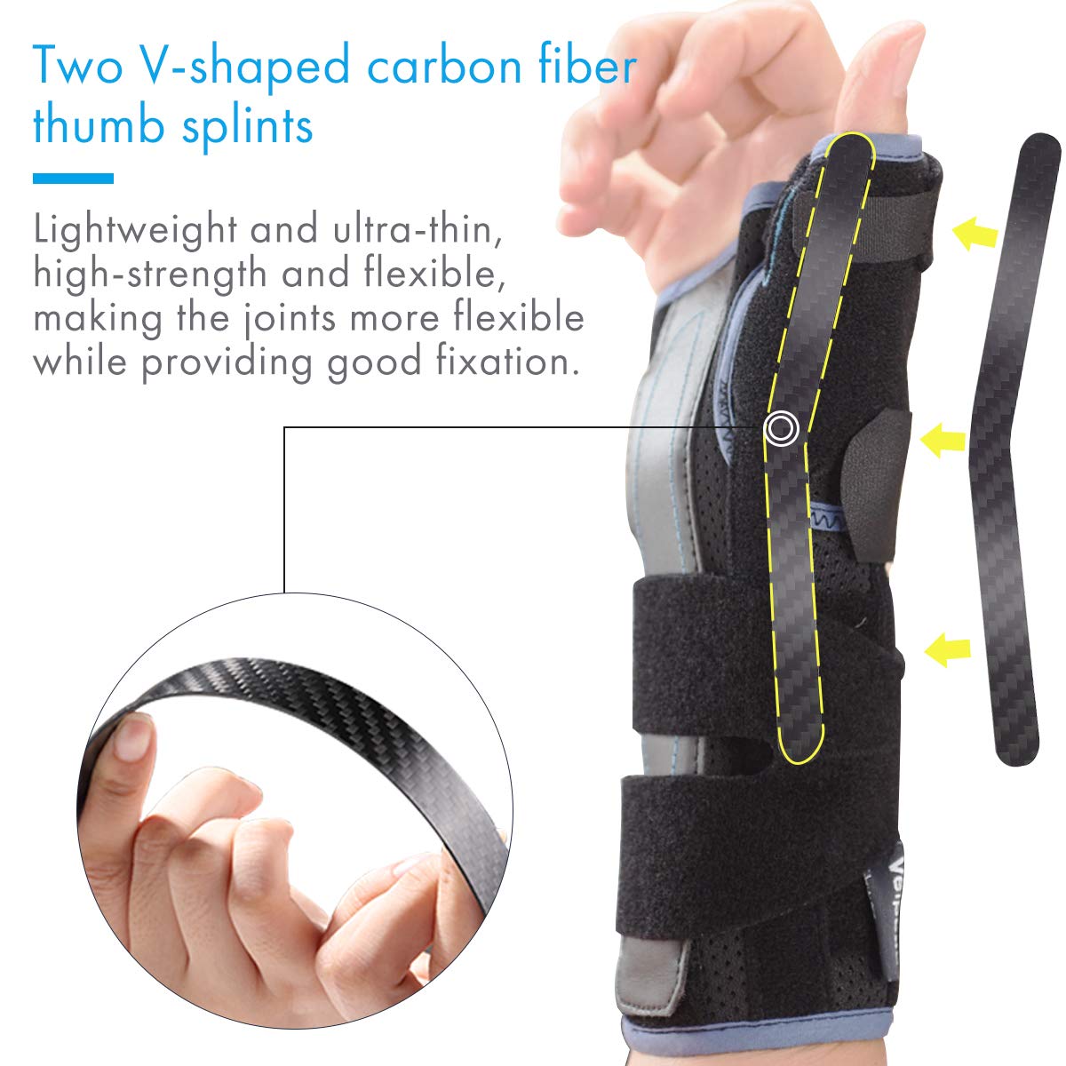 VELPEAU Wrist Brace Thumb Spica Splint Support for De Quervain's