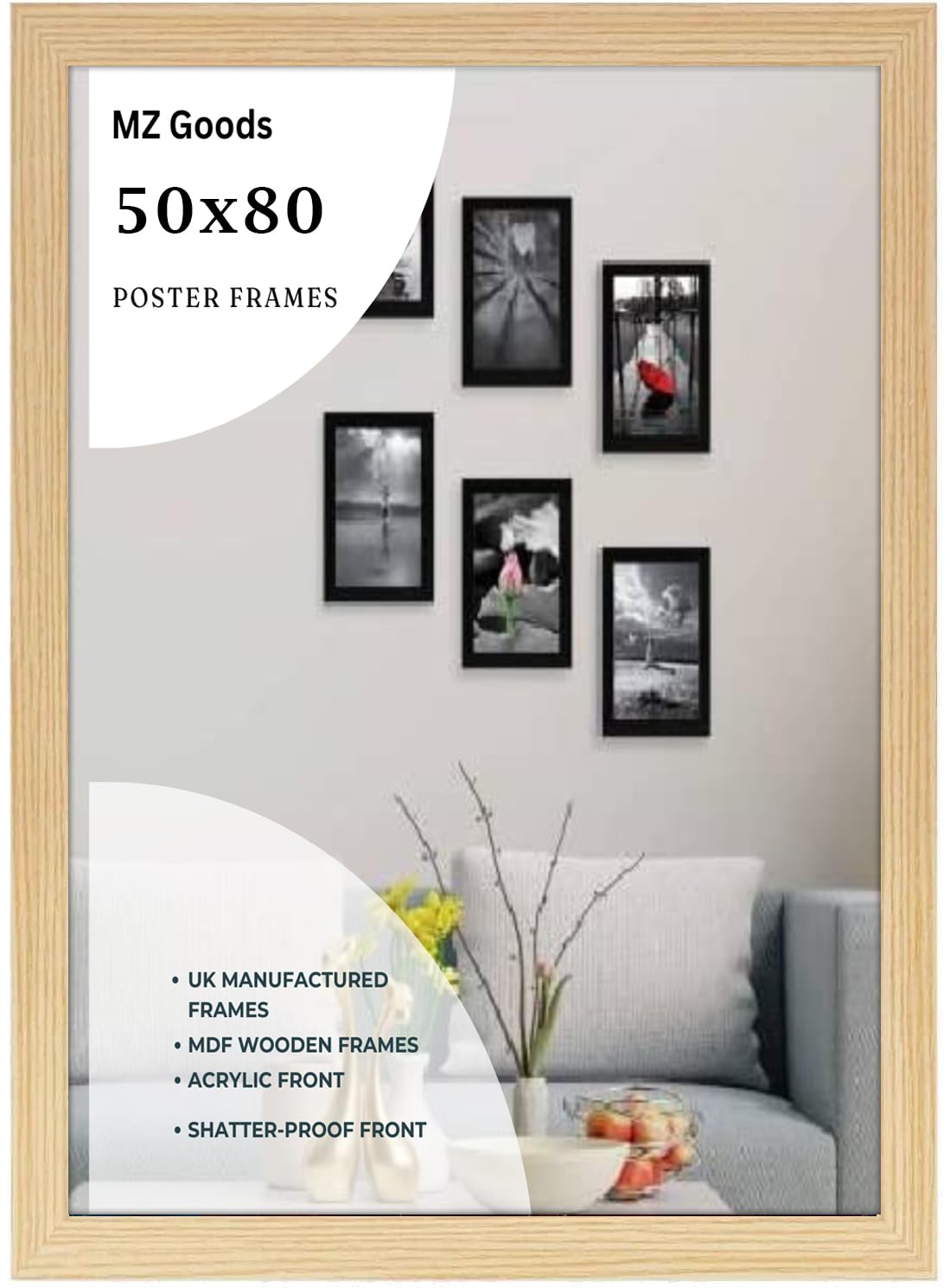 Mz Goods Pine Modern Mdf Wooden Wide Frame | 80X50 Cm Poster Frames Durable Sleek Acrylic Front | Jigsaw Puzzle Picture Frames Large Art Display For Home & Office Décor