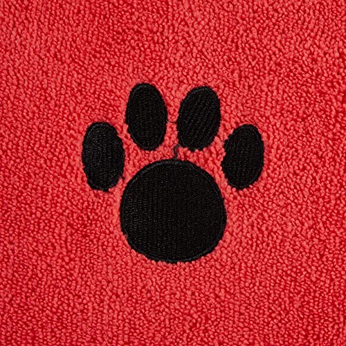 Image of Bone Dry Pet Grooming Towel Collection Absorbent Microfiber X-Large, 41x23.5 inch, Embroidered Red