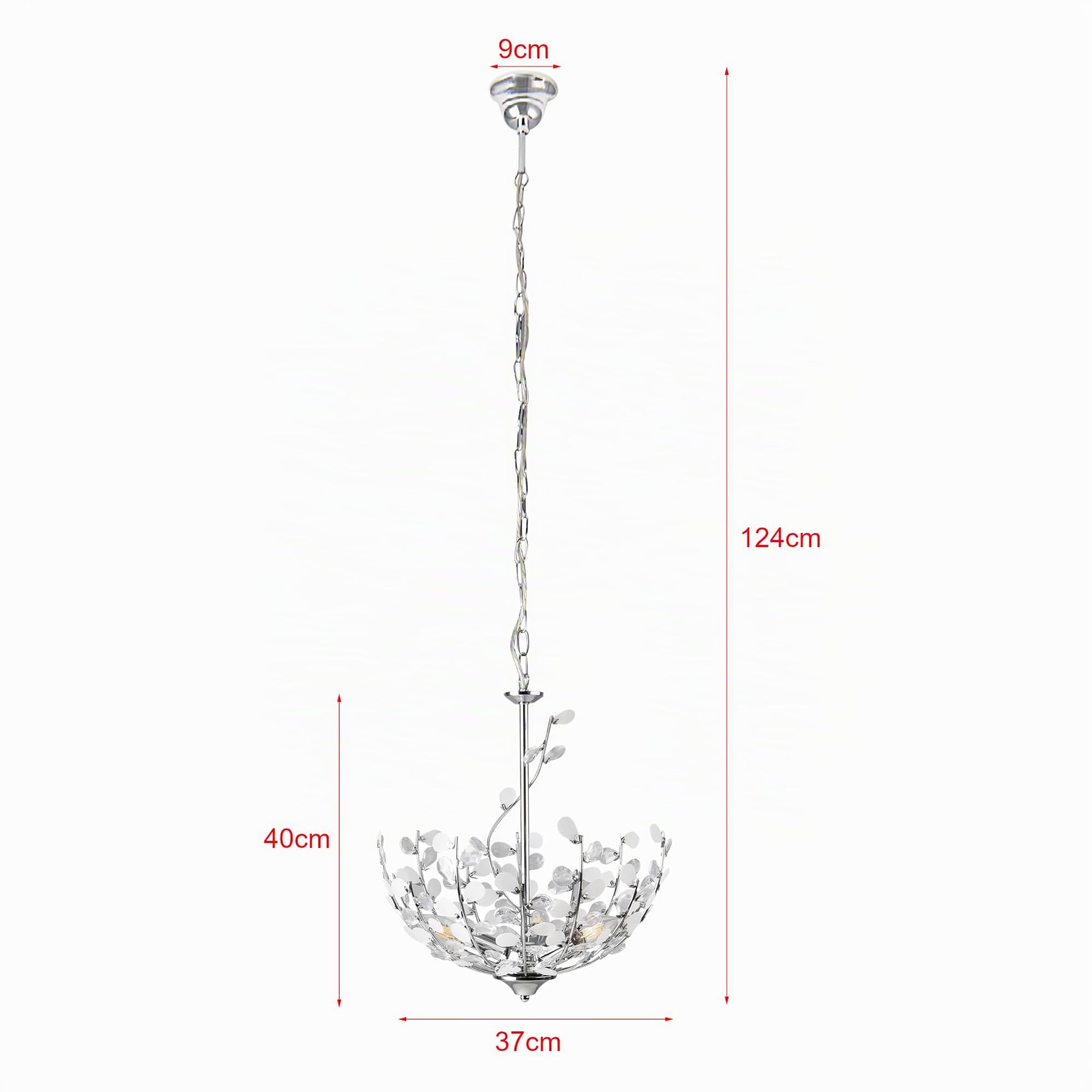 lux.pro Lampadario con Paralume in Metallo con Cristalli Artificiali Lampada a Sospensione con Cavo Regolabile Altezza 124 cm - Colore Cromo