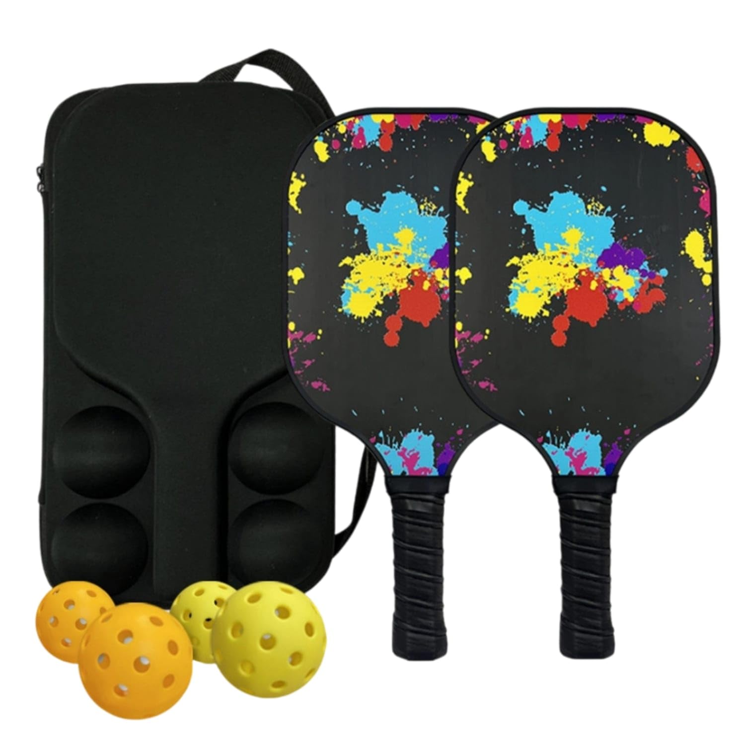 trendivibe cushioned grip carbon fiber pickleball paddle shielded border guard honeycomb honeycomb structure pickleball paddle for beginners, 2-pk 4-ball eva bag