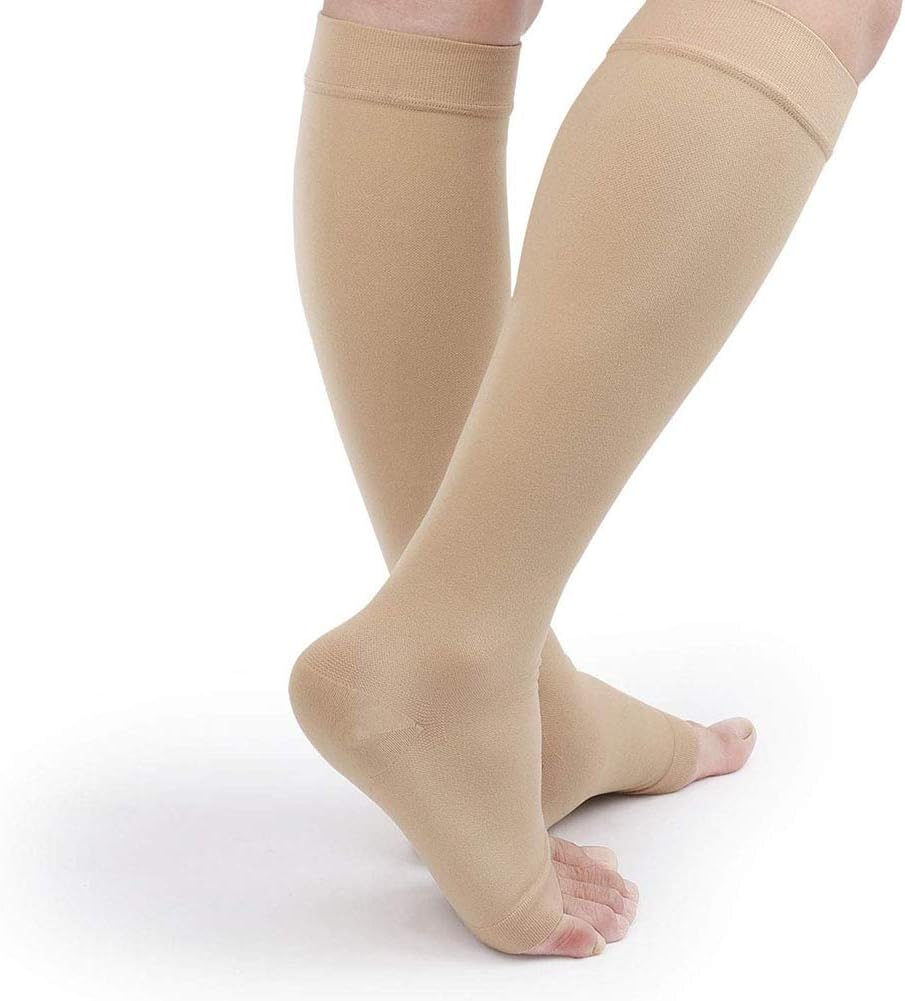 TOFLY® 30-40mmHg Medical Graduated Compression Socks for Men & Women, Open Toe Knee High Compression Socks,Firm Support for Circulation Recovery,Shin Splints,Varicose Veins,Edema,Nursing, Beige L - Image 2