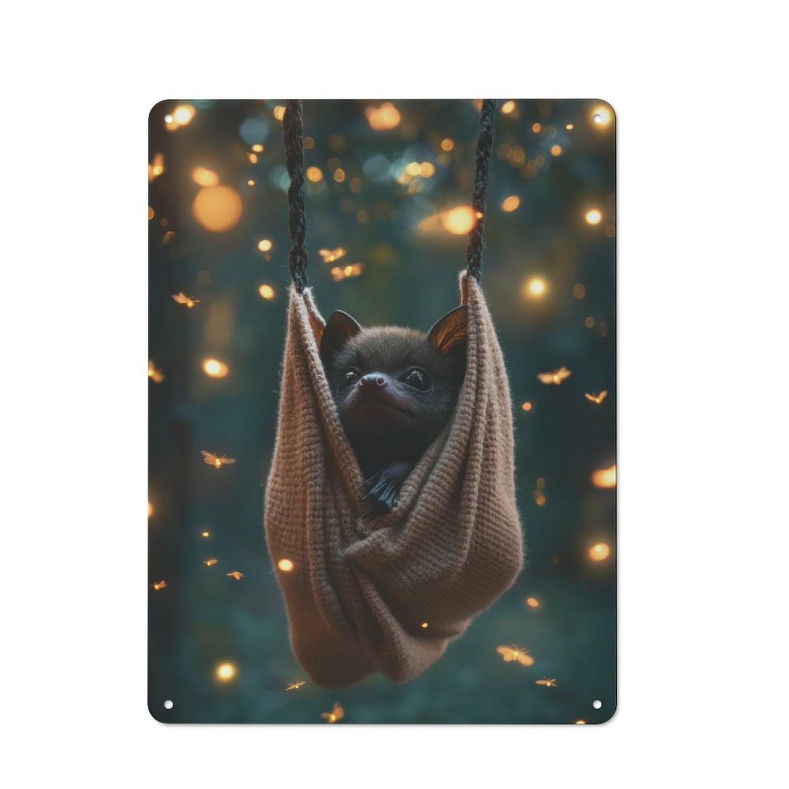 Junmoney Bat In A Hammock Tin Wall Plaque 40X30cm With For Kitchen Or Home Bar, Suited To Kitchen Decor Lovers