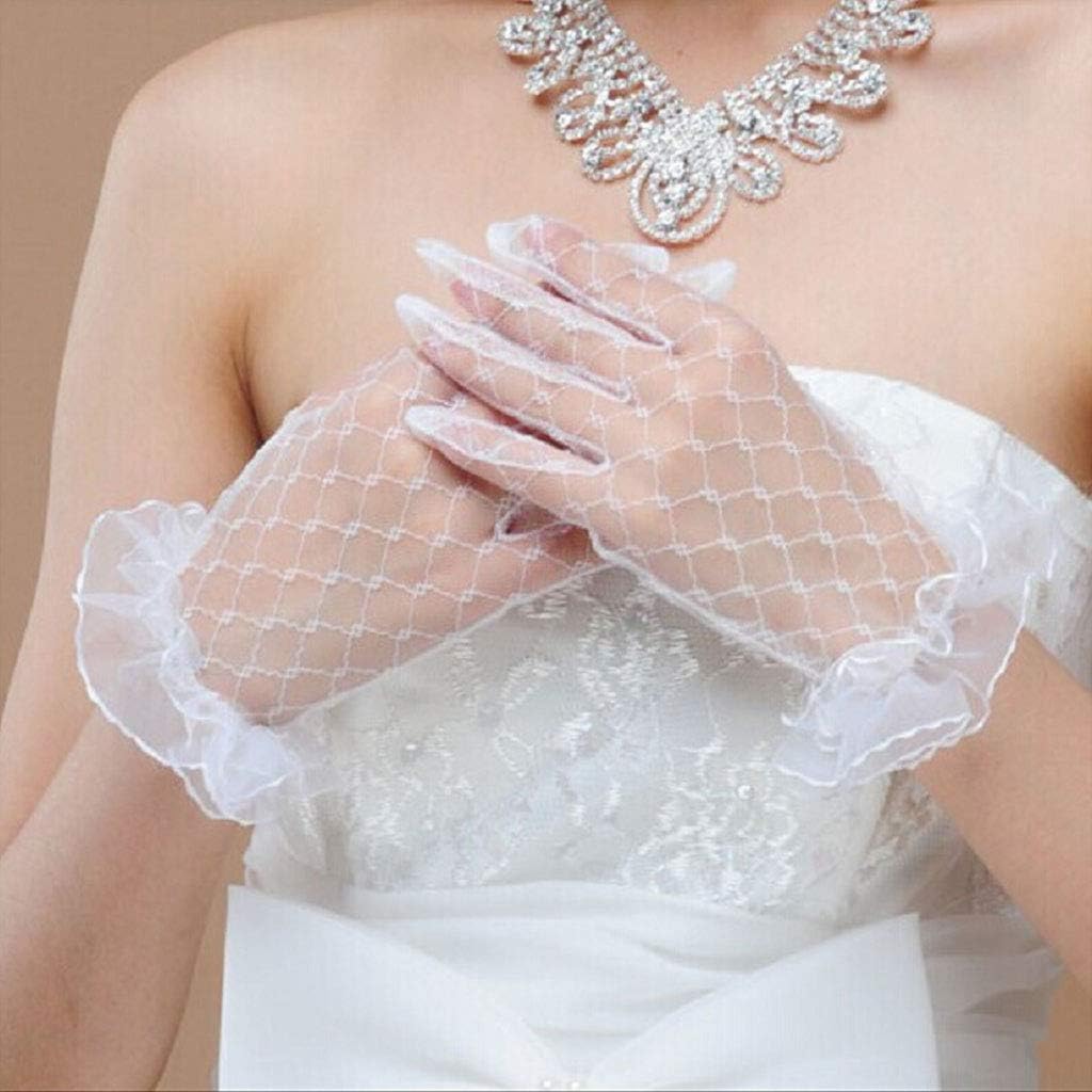 Women Short Lace Gloves Elegant Princess Formal Mesh Mitten For Wedding Dinner Party Pageant Costume