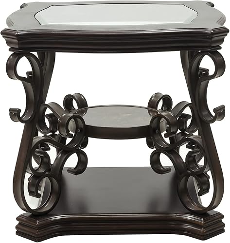 Miniatura 6 de Henf Mesa auxiliar tradicional de madera maciza mesa auxiliar rústica de vidrio de 3 niveles con estante de almacenamiento mesita de noche con parte