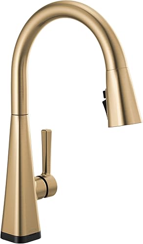 Delta Faucet Lenta - Grifo de cocina dorado táctil, grifos de cocina con rociador extraíble, grifo de fregadero de cocina, grifo para fregadero de