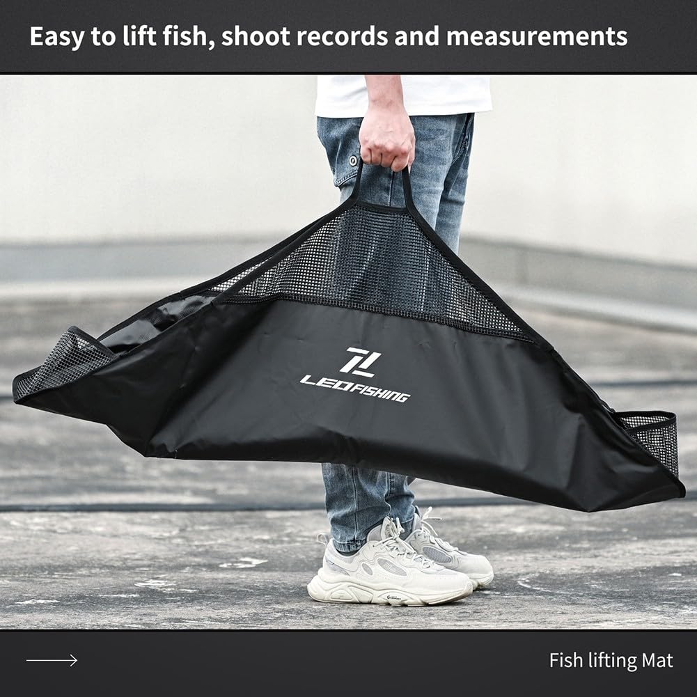 Fisch-Landmatte Angler, 120 cm, PVC-Abhakmatte mit digitaler Abhakmatte für Waagenschutz, reisefreundliche Wiegetasche, Schwarz (1 Stück)
