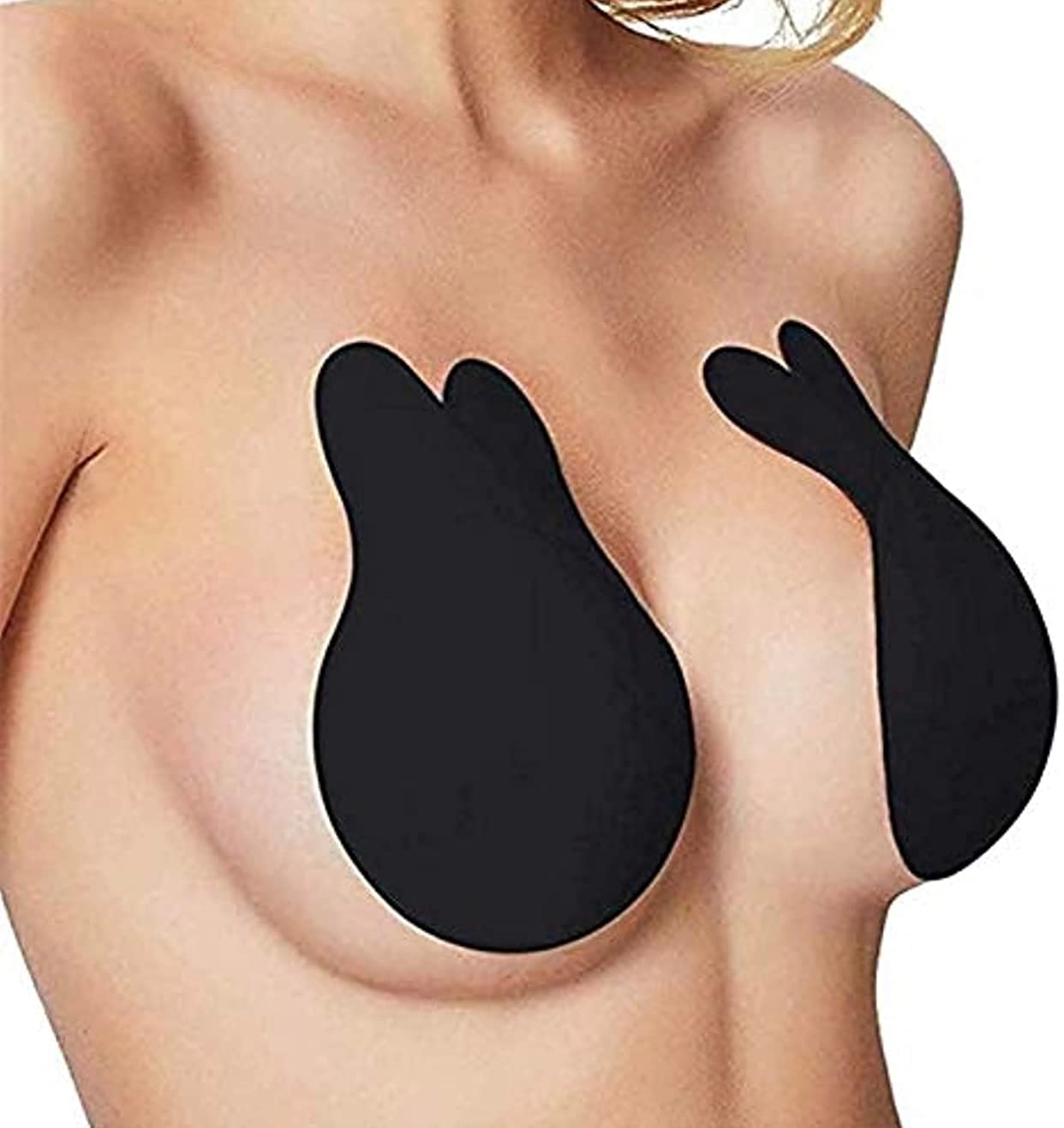 MJDCNCWomen & Girls Nipple Cover Push Up Breast Lift up Strapless Bra 2 pcs Instant Breast Lift Sticky Bra Backless Invisible Push up Self Adhesive Bra Reusable Silicone Heavily Padded Bra (Black)