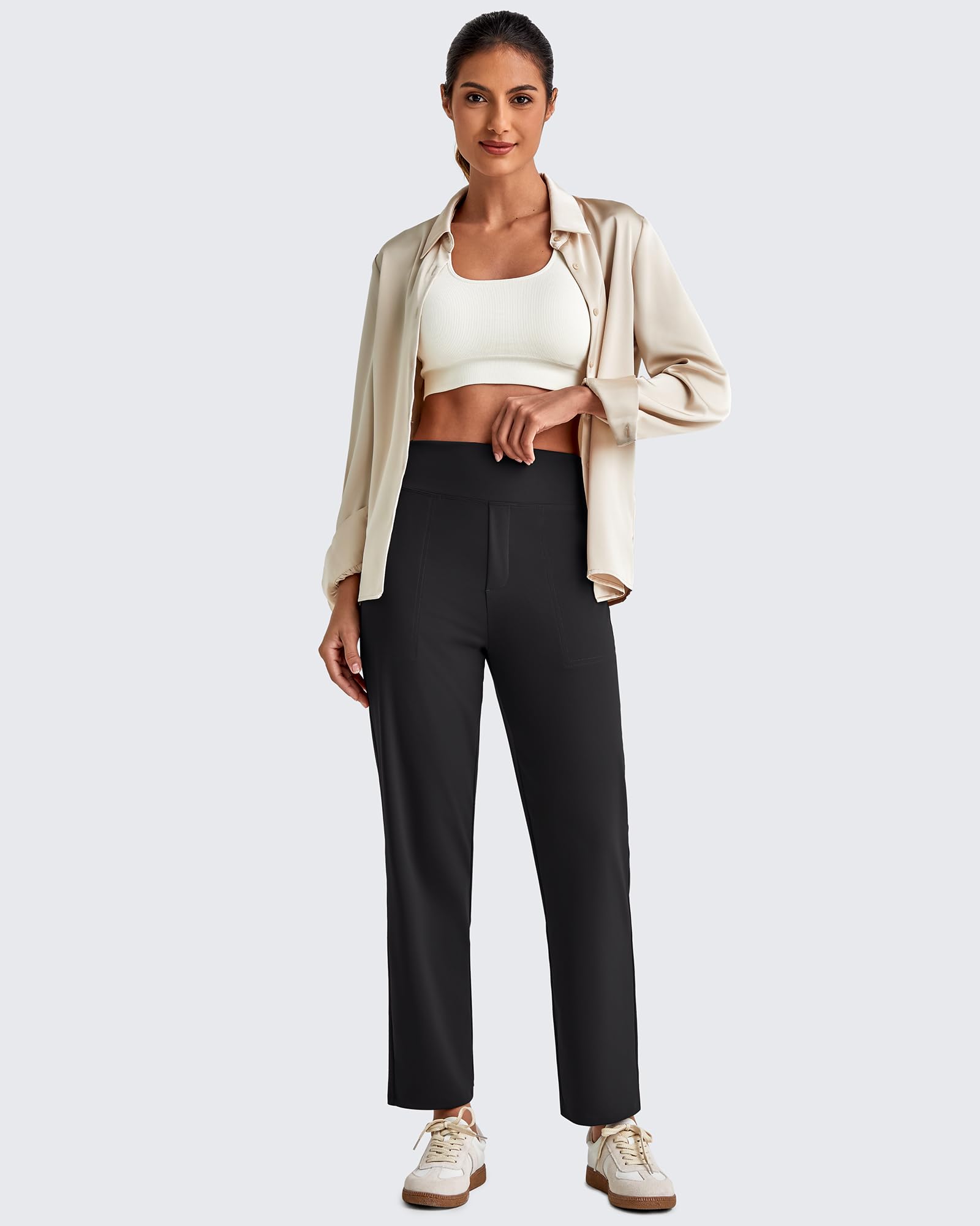 G4Free Pantaloni da yoga da donna, alla caviglia, con tasche, elasticizzati, crop business, casual, da lavoro, Petite/Regular/Tall