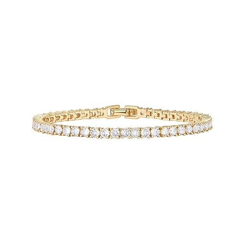 PAVOI 14K Gold Plated 3mm Cubic Zirconia Classic Tennis Bracelet | Gold Bracelets for Women | Size 6.5-7.5 Inch - 14K Gold Plated - 6.5 Inches - Yellow Gold