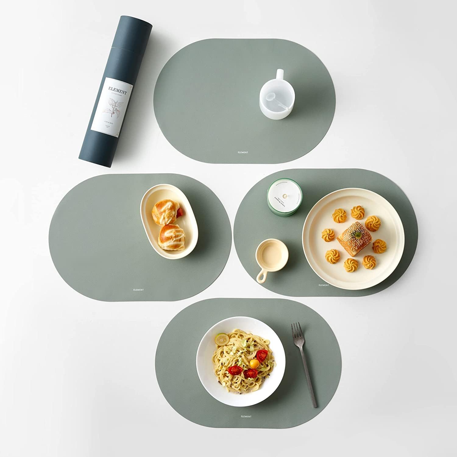 Mint Green Oval Silicone Placemats Set of 4  Heat Resistant, Waterproof, Easy to Clean Non-Slip Modern Dining Table Mats  Premium Leather Textured Japandi Kitchen Decor