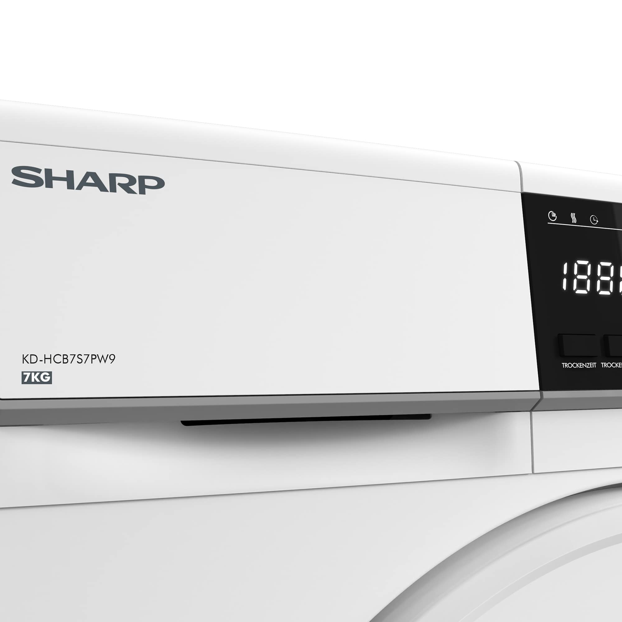 Sharp KD-HCB7S7PW9-DE Kondenstrockner/B / 7 kg / 15 Programme / 12 Min. Kurzprogramm/BubbleDrum-Schontrommel mit LED-Trommelbeleuchtung/Programmknebel und SoftTouch-Bedienung/Weiß