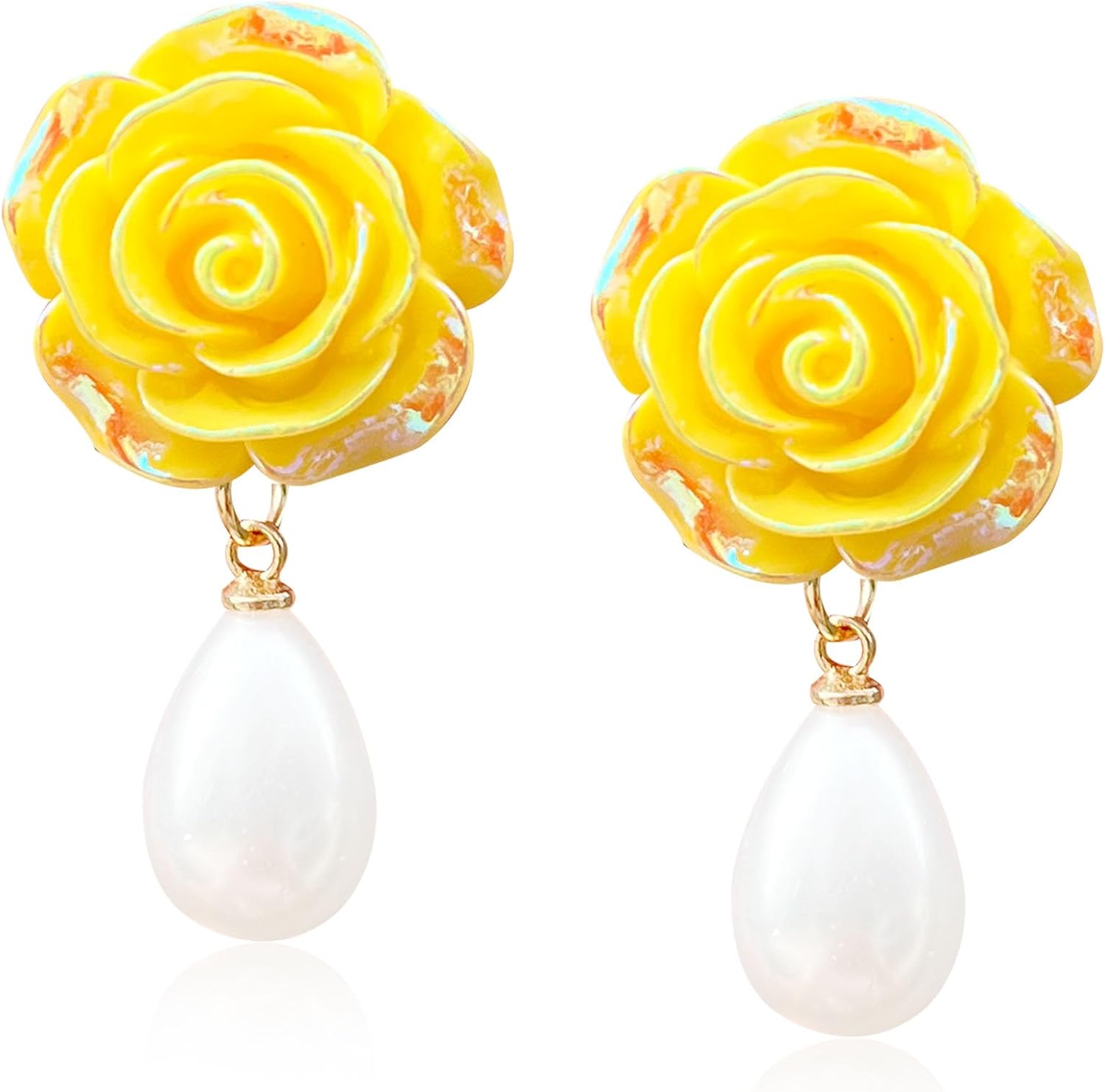 GBAHFY Boho Pearl Dangle Resin Flower Stud Earrings Statement Exaggerated Floral Earrings for Women Jewerly