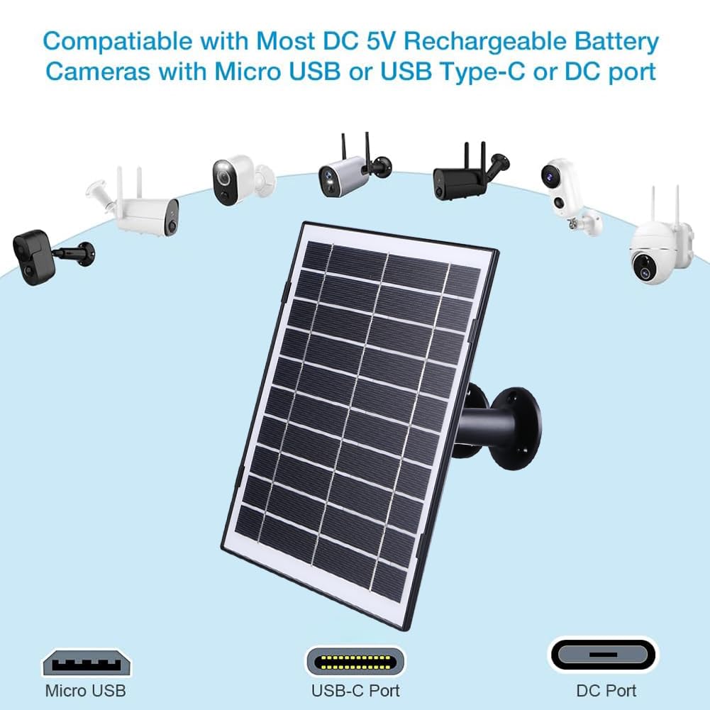 Solar Ladegerät 30W 5V für EufyCam/Wyze Cam Überwachungskamera, USB-C Anschluss, Solarpanel Ladegerät für Garten Beleuchtung, IP65 wasserdicht, mit 360° Verstellbar Halterung (A)