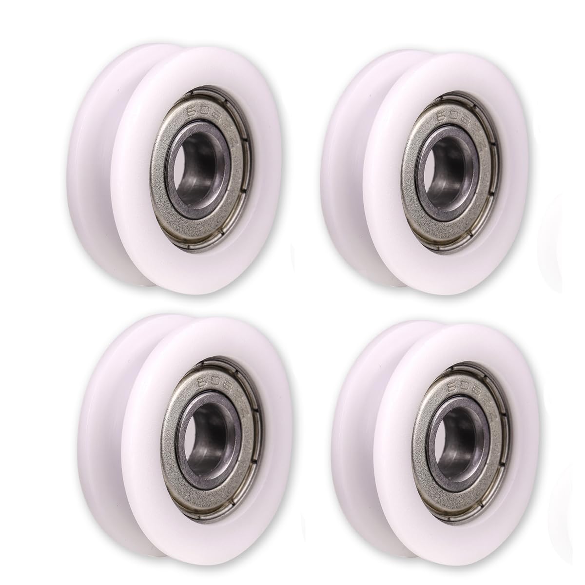 Atoplee White 4Pcs Round Groove Nylon Pulley Wheels Roller For Slide Gate/Angle Bar/Drawers (5X24x7mm)