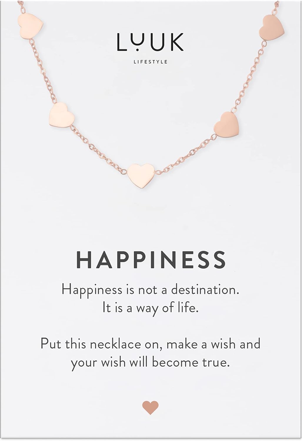 LUUK LIFESTYLE Stainless steel necklace with pendant and HAPPINESS card, 20” adjustable length, lucky charm, friendship chain, Valentine's Day gift, birthday, women's jewelry, silver, gold, rosegold
