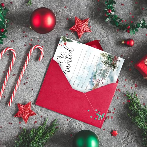 image for Whaline 25 Pack Christmas Party Invitation Cards Winter Woodland Robin